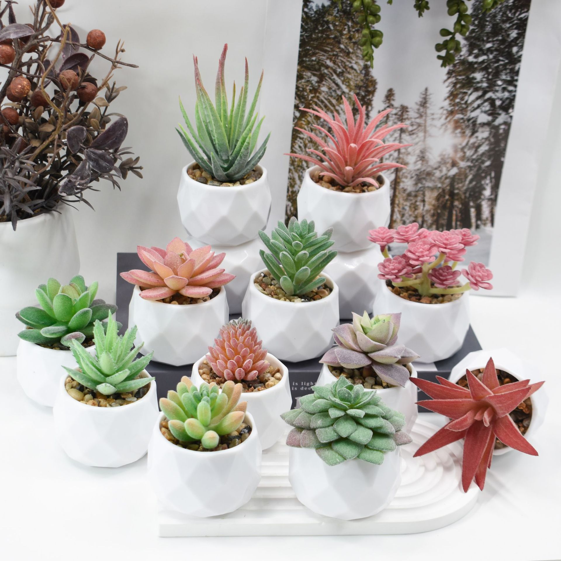 Mini Artificial Plants Simulat - Cactus Mix Pot recension och pris